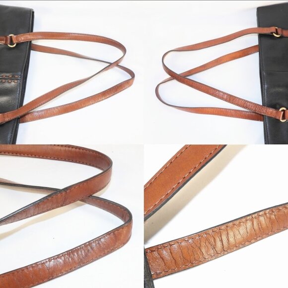 Fossil Black Pebble Leather Tote/Shoulder Bag with Brown Leather straps - Picture 8 of 10